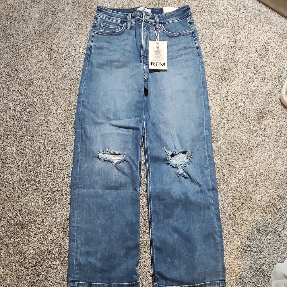 RFM Tummy Control Distressed Wide Leg Jeans